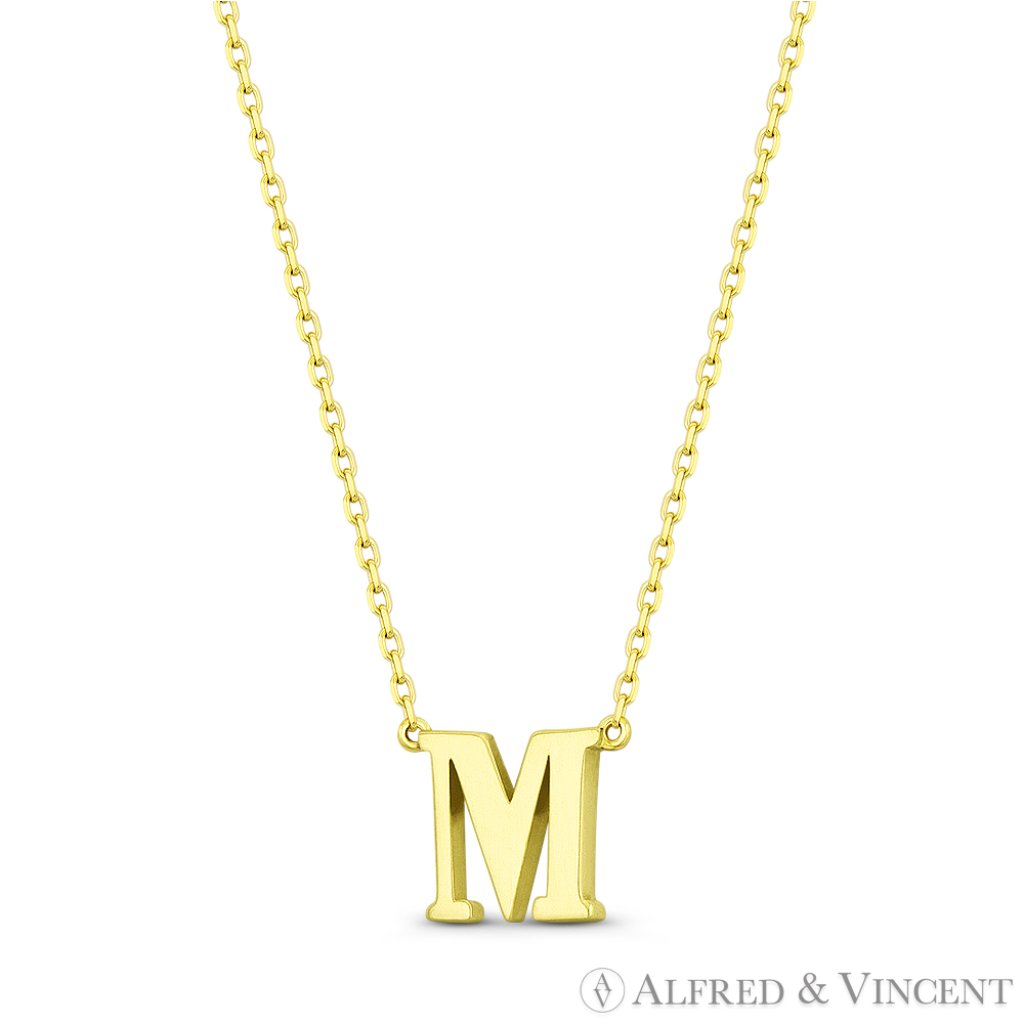 Small Initial Letter M Pendant Chain Necklace In Solid 14k Yellow Gold 175$
